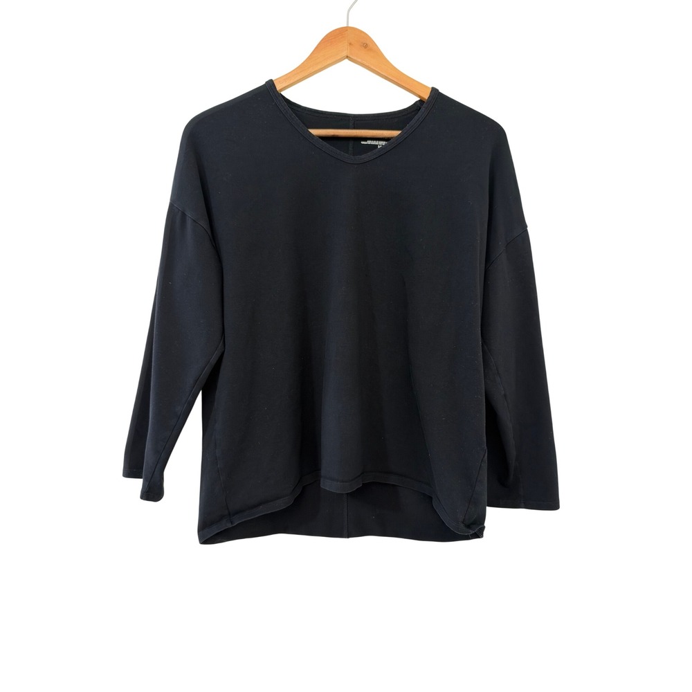 Eileen Fisher Womens Organic Cotton Stretch V-Neck Boxy Top Black Size S/P